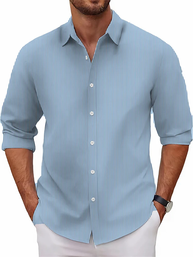 New Men's Shirt Long Sleeve Shirt 3D Printed Stripes 10 Patterns Long Sleeve Lapel Shirt Fashion Casual XS-6XL Soft Fabric
