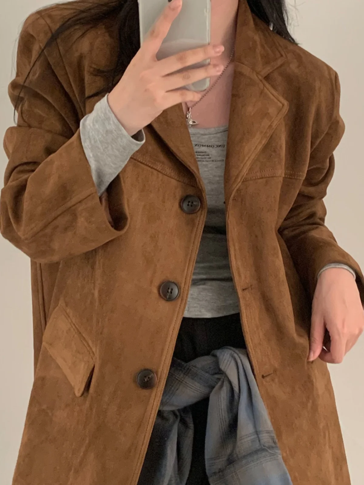 

Ele винтажный женский костюм Jaet Merlot Color Series с одной пуговицей и двойным дизайном Sense Top, свободный крой, длинный S...