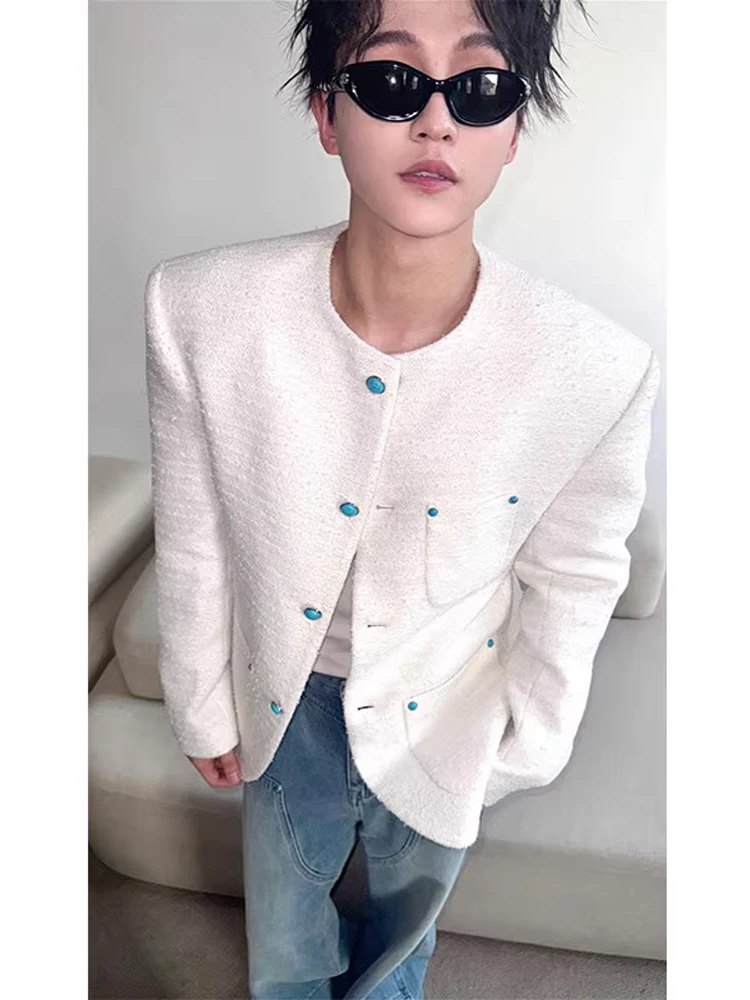 

Повседневный шикарный мужской костюм с подушечками Jaet, корейский костюм для отдыха Westwear, длинное волокно из полиэстера, све, с круглым подолом, без отверстия для ног