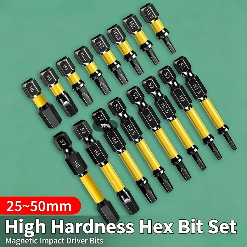 S2 steel high-intensity Inner hexagon 50mm batch head H1.5-6 combination set hexagonal handle Magnetic Screwdriver Bit Tools