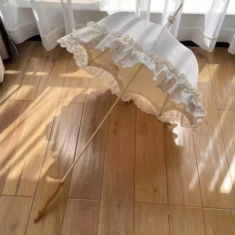 

Vintage milky white embroidered lace pagoda antique umbrella wedding photography props umbrella