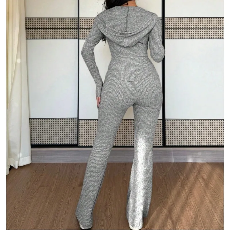 

2026 Spring and Summer Women's Slim-fit Casual Zipper Top Trousers Set