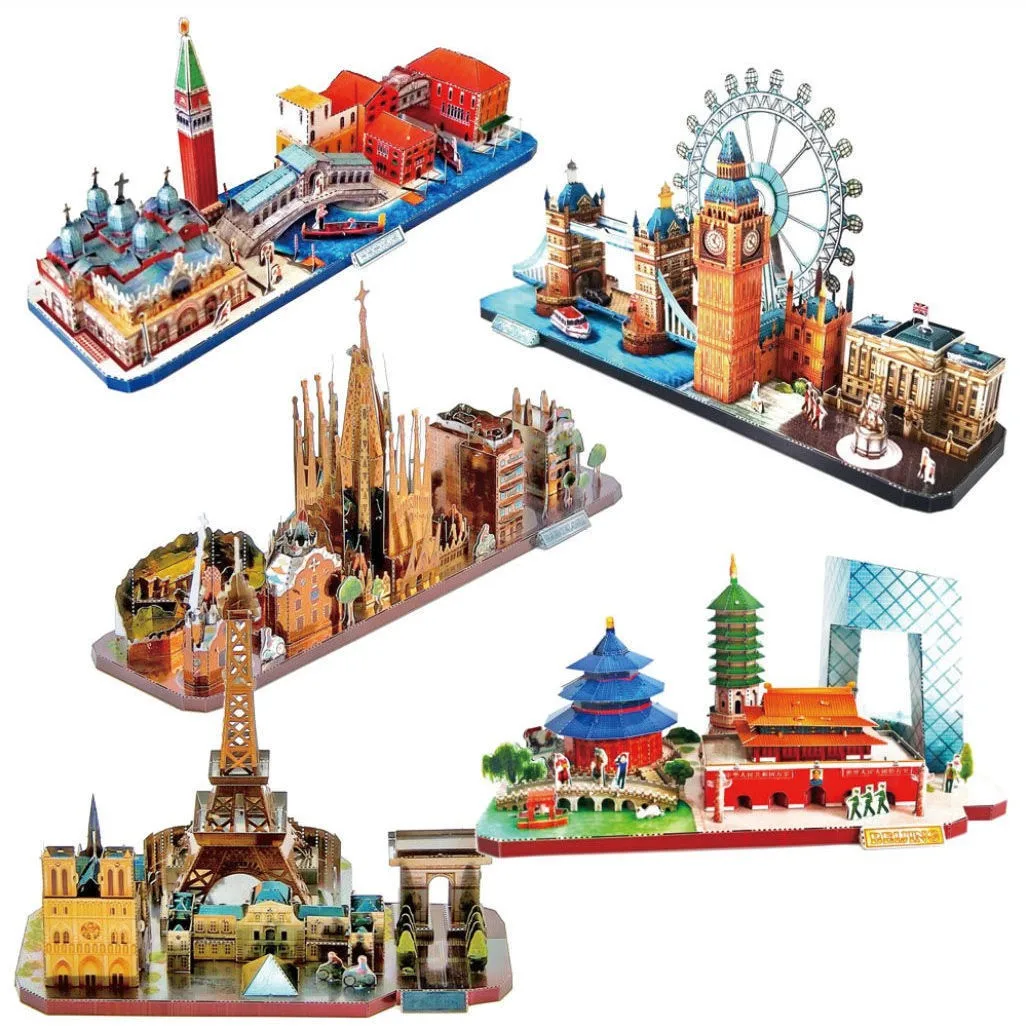 World Style City Skyline Architecture Street View 3D Metal Puzzle Paris Venice San Francisco Shanghai DIY Assembled Model Kits