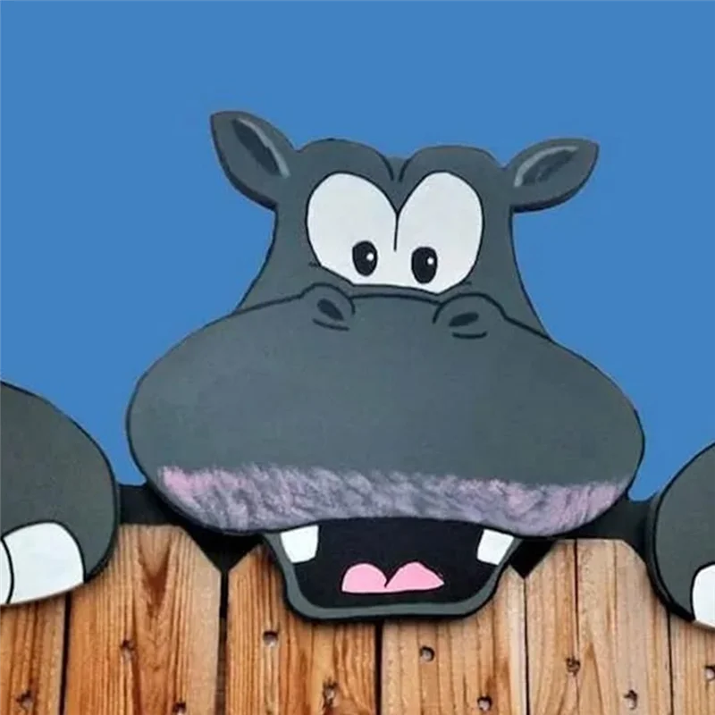 

ABYN-Animal Head Fence Peeking Yard Art Decoration Outdoor Fence Decoration