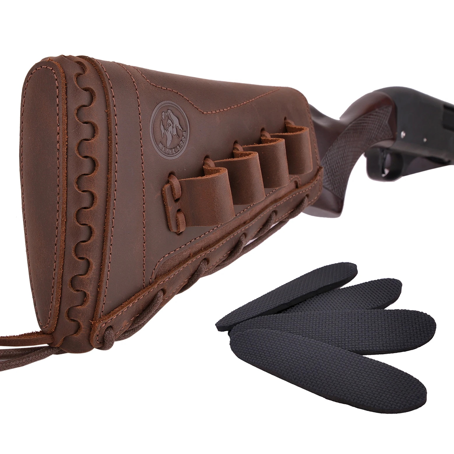 Leather Buttstock Cheek Rest with Shotgun Shotshell Ammo Holder for 12GA 12Gauge