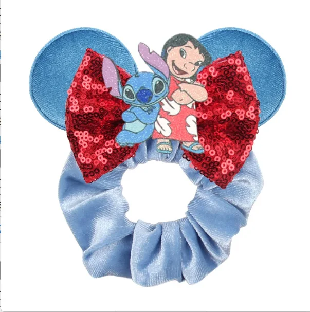Disney Pirate Amusement Park Mouse Ears Hair Scrunchies Velvet Hairband Girls Sequins Bows Headbands Women Trip DIY Accessories image 3