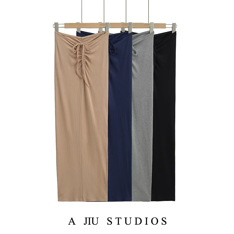 Kardaian مثير Dstring مطوي تنورة عالية الخصر المرأة حار التخسيس تنورة طويلة الشارع Sle Bodycon Dr