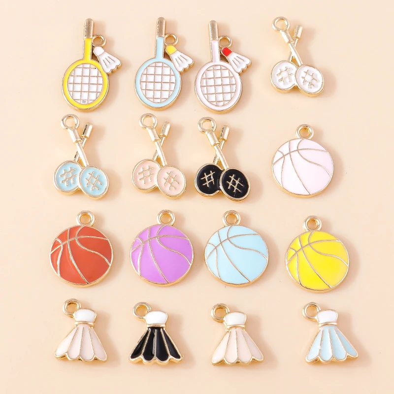 10pcs Lovely Enamel Sports Tennis Ball Badminton Charms for Jewelry Making DIY Handmade Dangle Earrings Necklaces Pendants