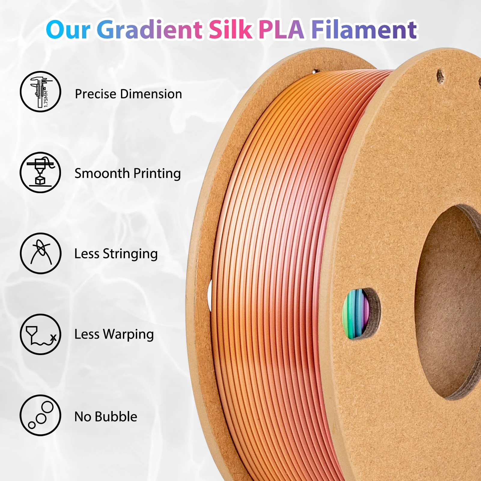 Silk Rainbow PLA Filament 250g 1.75mm Silk PLA 3D Printer Filament Candy Series Shiny Gradient Filament 3D Printing Filament