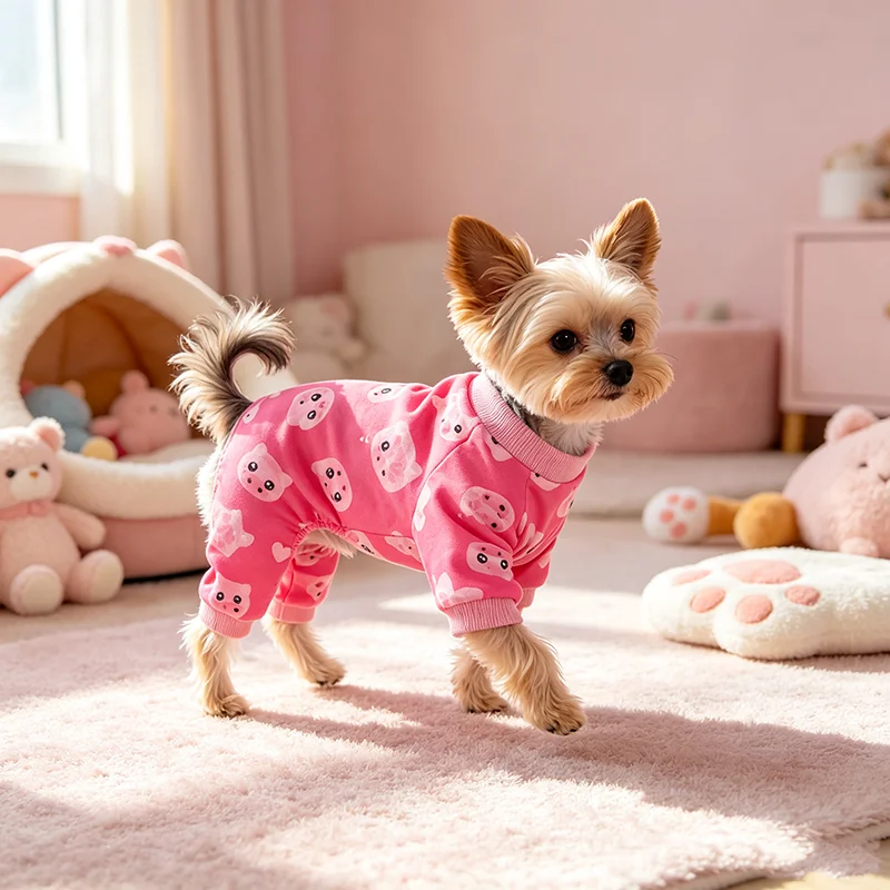 Rosa Schweinchen-Hundepyjama, Hunde- und Katzenkostüme, dehnbare, lustige Haustierkostüme, Kleidung, Pyjamas für mittelgroße Hunde – Detail 4