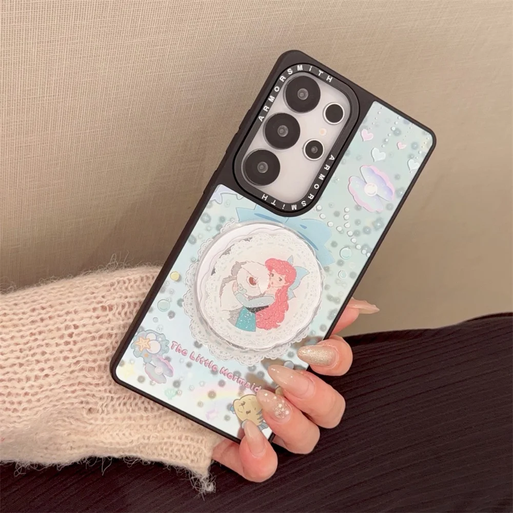 Cute Cartoon Mermaid Magnetic Phone Case for Samsung Galaxy S24 S23 Ultra S25 Plus S26 Cover With Magsafe Stand Chain Kawaii Cas view 4