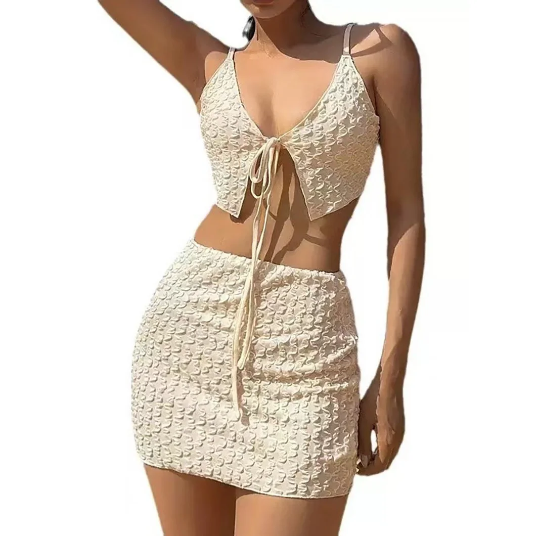 

Beige bikini beach set swimsuit women's solid-color vacation two-piece swimsuit strapless thin shoulder strap swimsuit