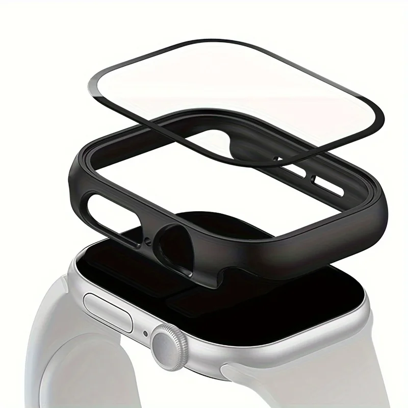 Apple Watch 45mm 41mm 44mm 40mm 46mm 42mm用ガラス+ケース、iWatch Series 4 5 SE 6 7 8 9 10用スクリーンプロテクターバンパーPCカバー