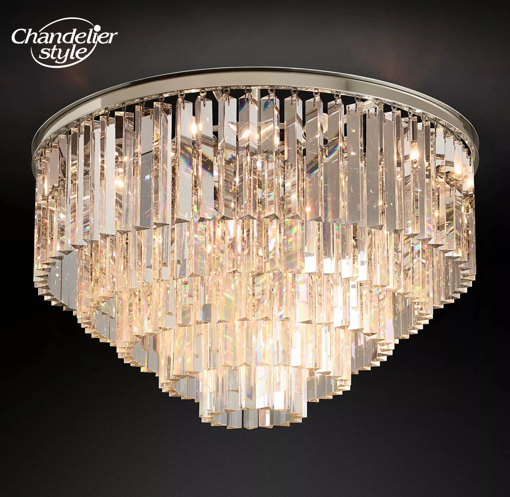 Modern Crystal Ceiling Lights Fixture LED Round 1920s Odeon Flushmount Living Room Bedroom Kitchen Island Indoor Lighting