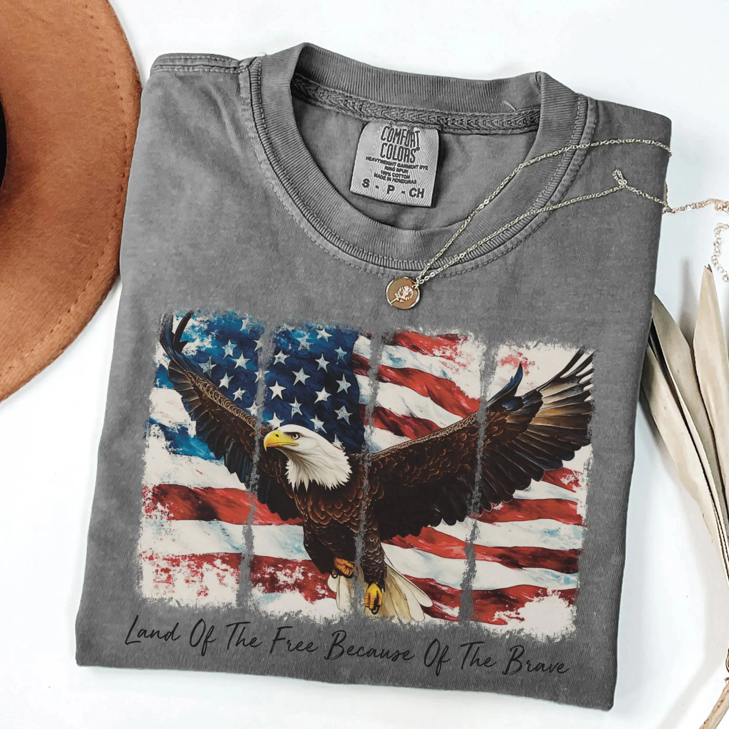 Land of The Free Because of The Brave Shirt, 4th of July Patriotic Shirt, American Flag Eagle, Memorial Day, Veteran Tee