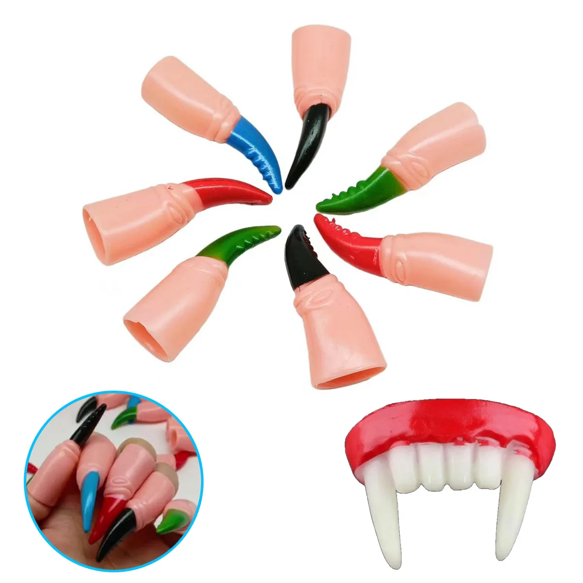 Halloween Party Hexe Finger Nagel Krallen Falsche Zahn Prothese Requisiten Hexe Geist Halloween Decor Make-Up Cosplay Kostüm Zubehör