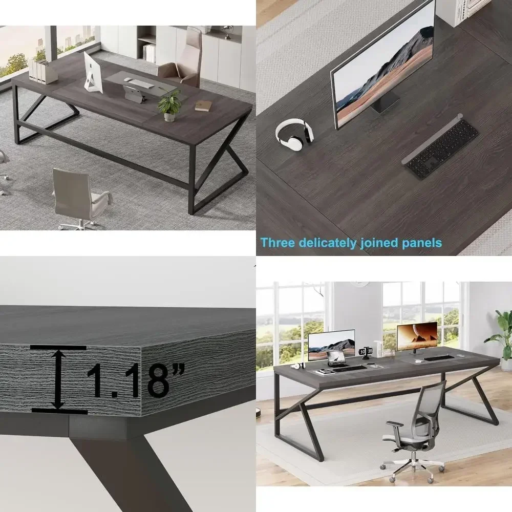 

Бестселлер: Просторный двухместный офисный стол в индустриальном стиле из металла и дерева для работы с компьютером и письменной работы.