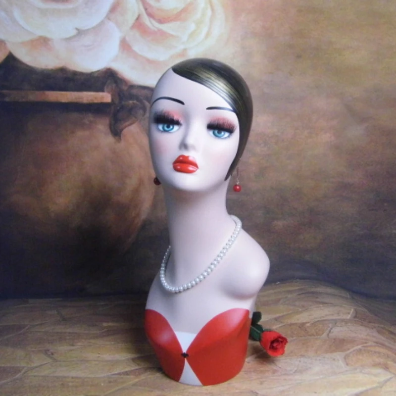 Fiberglass Female Mannequin Dummy Head  Vintage Manikin Doll Head for Wigs Hat Jewelry Display