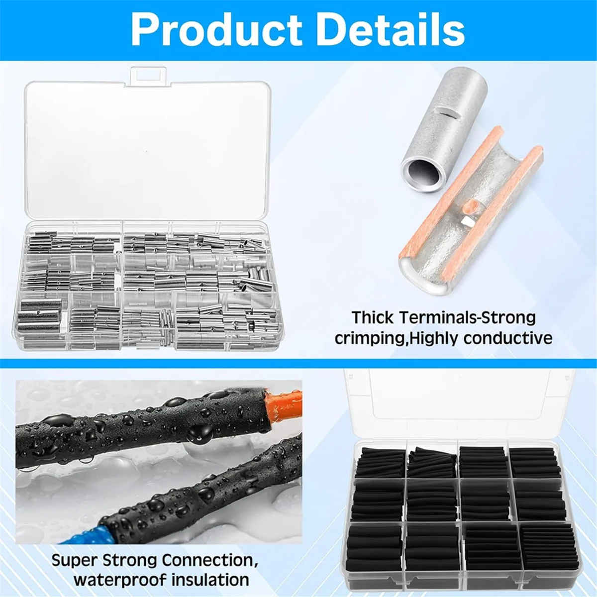 Uninsulated Butt Connector Kits Wire Butt Splice Connectors,Heat Shrink Tubing Kits Wire Crimping Tool for 26 to 6 Gauge