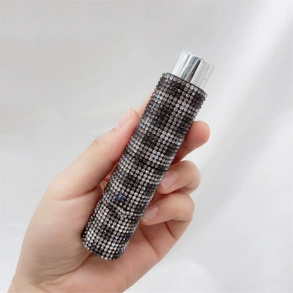 Sample Vial 10ml Rhinestone Perfume Bottle Mini Luxury Rotating Spray Bottle Plaid Glass Liner Refillable Bottle Women