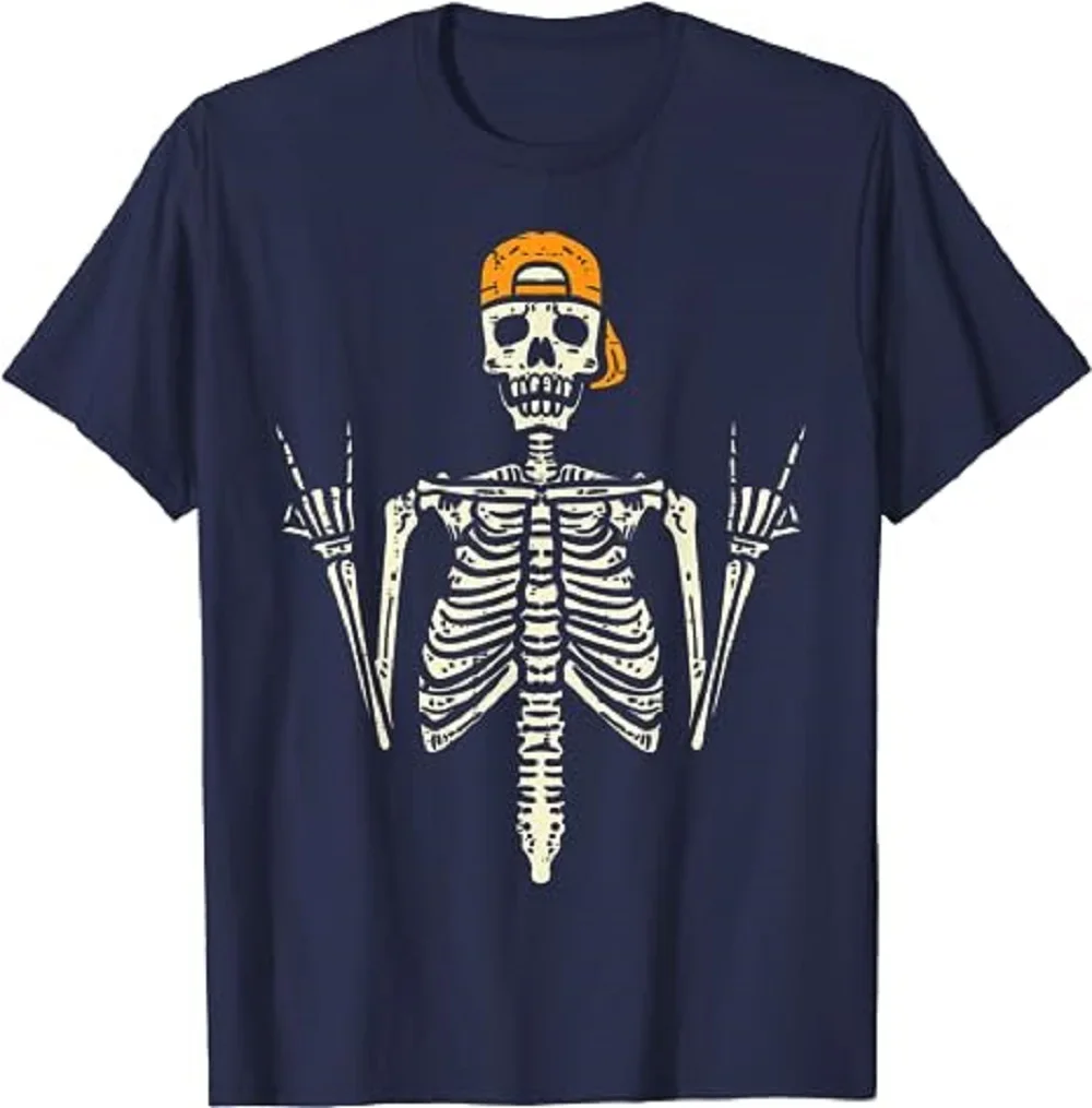 الروك الهيكل العظمي كاب المتزلج بارد هالوين الشرير الصخرة الرجال الفتيان T-shirtCX