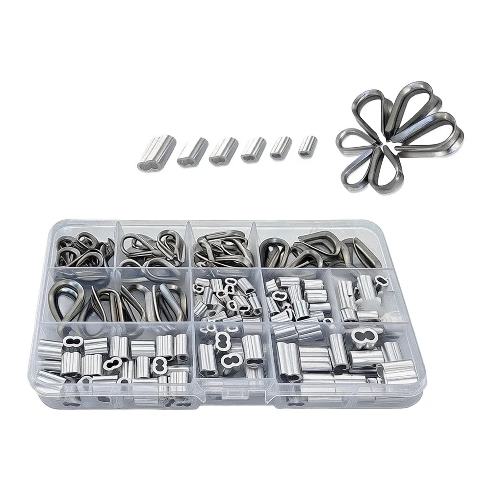 256Pcs Wire Rope Thimble And Aluminum Crimp Sleeve Set M1.2-M4 Stainless Steel Cable Rigging Hardware Kit For DIY Repair