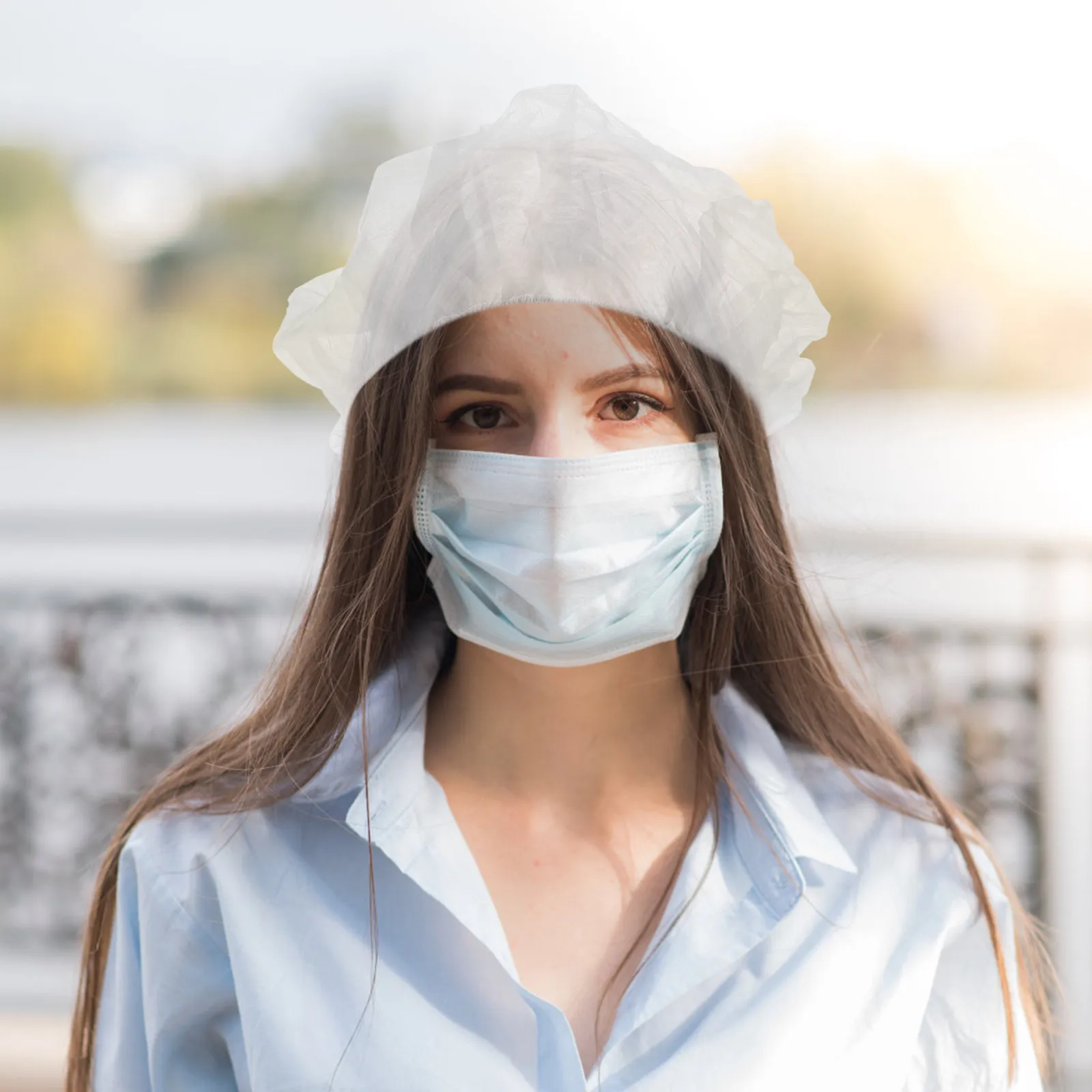 100Pcs Disposable Non Woven Bouffant Cap Elastic Hair Net Cover for Chef Cook Baker Waiter Nurse Food Factory Cafe Hotel Use