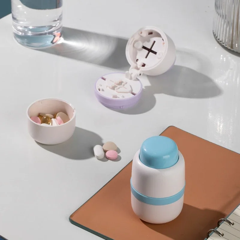 Portable 2-in-1 Pill Box with Pill Cutter for Cutting Small Pills or Large Pills in Half & Quarter Travel Pill Organizer Case