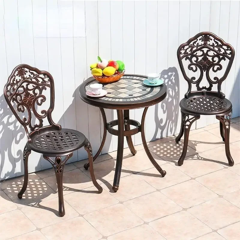 Three piece set of balcony tables and chairs, small coffee table chairs, cast aluminum leisure small tables and chairs, one tabl