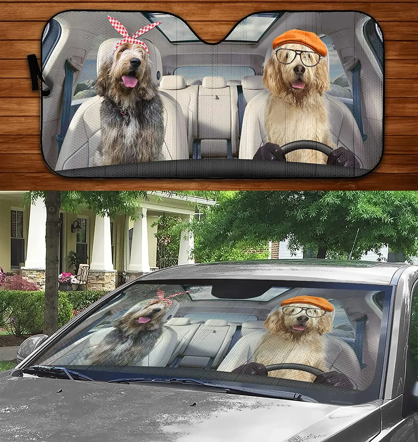 Otterhounds Driving Dog Couple Summer Car Sunshade Window Sunshade Car Windshield Durable Sunshade