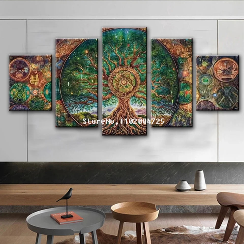 Wonderland Tree of Life Diamond Painting 5 Panel DIY Cross Stitch Full Diamond Embroidery Mosaic Norse Landscape Home Decoration