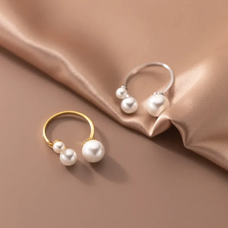 TrustDavis Real 925 Sterling Silver Luxury Synthesis Pearl Opening Ring For Women Wedding Valentine's Day Fine Jewelry DA2791