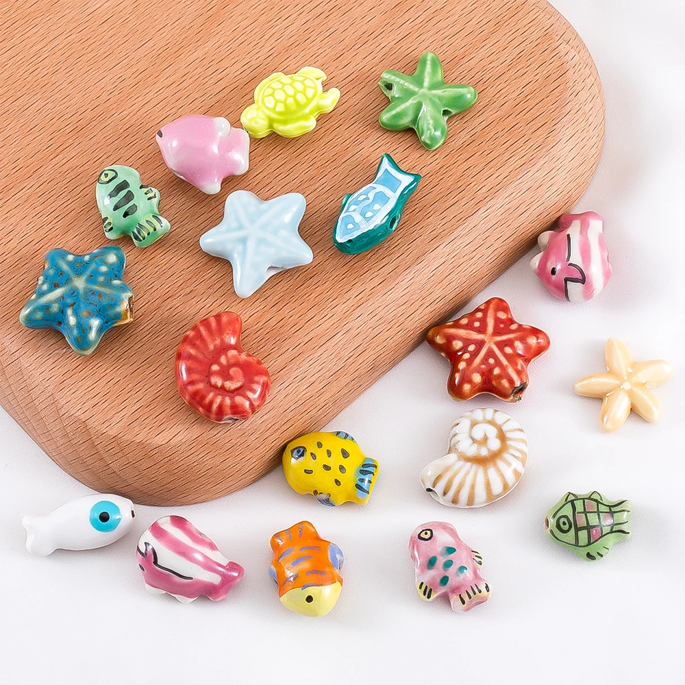 

1pc Whimsical Ocean Theme Colorful Ceramic Beads For DIY Bracelet Necklace Loose Beads Jewelry Making Craft Accessories Supplies
