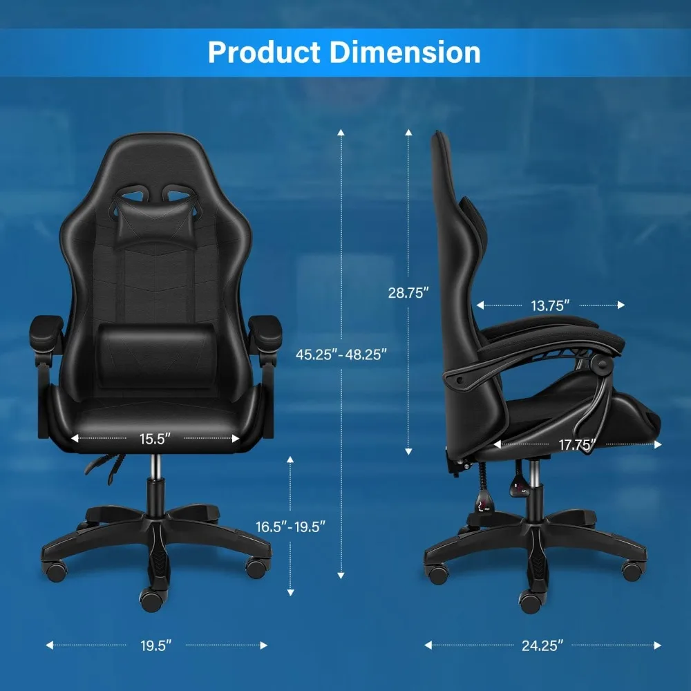 Adult Gaming Chair with Footrest, Comfortable Headrest, Without Footrest, Adjustable Seat, Ergonomic Gaming Chair