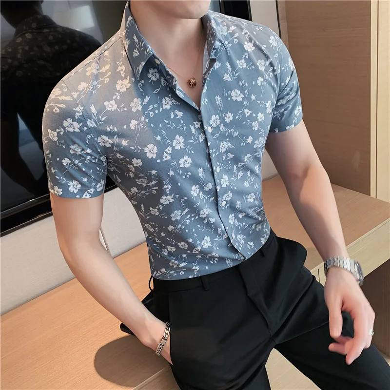 

British Style Brand Clothing Men's Summer Casual with Short Sleeves Printing Shirts/Male Top Quality Dress Shirts Plus Size 4XL