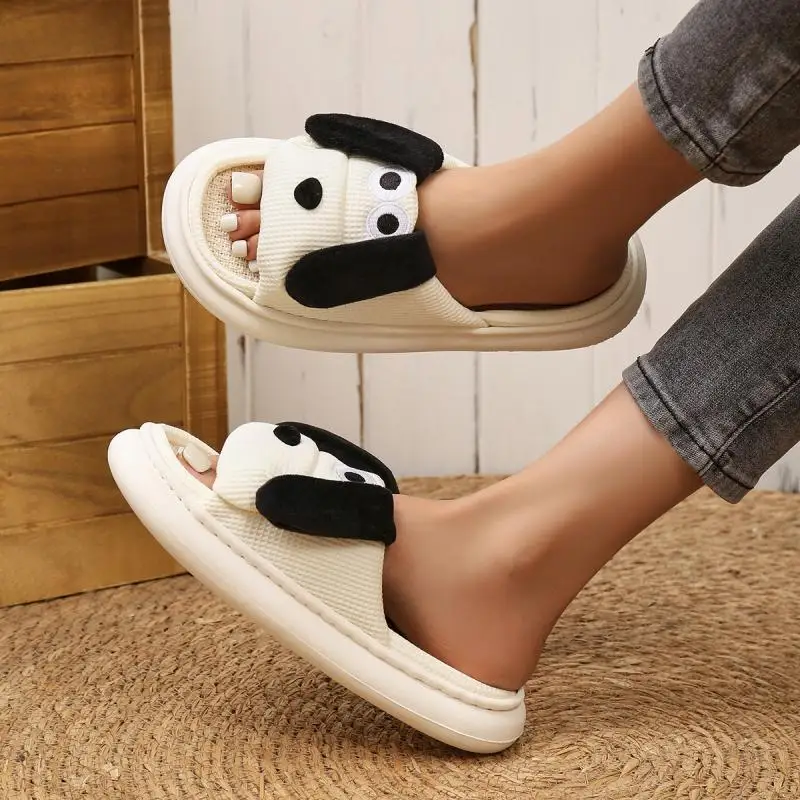 Casual Platform Slippers Women House Flats Cute Cartoon Dog Designer Shoes Girls Lovely Fashion Popular Footwear Home Large Size