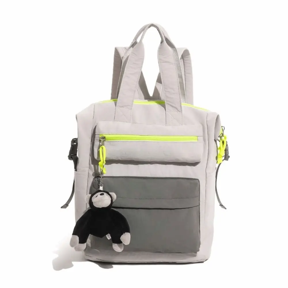 Large Capacity Dopamine Backpack Waterproof Adjustable Color Block Backpack Monkey Pendant Minimalist Lightweight School Bag