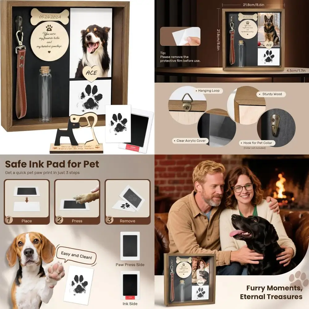 

Подарки на память о домашних животных для собак, 8,6-дюймовая коробка с тенями на память о домашних животных, подарок сочувствиям собаки с комплектом с принтом лап, меховая банка, проходит собаку A