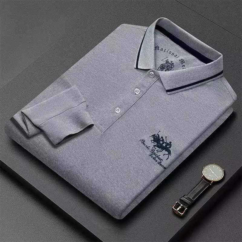 New Embroidered Pure Cotton Hot Selling Men\'s Polo Shirt 2024 Autumn And Winter Long Sleeved Breathable Casual Slim Fit Top 4xl