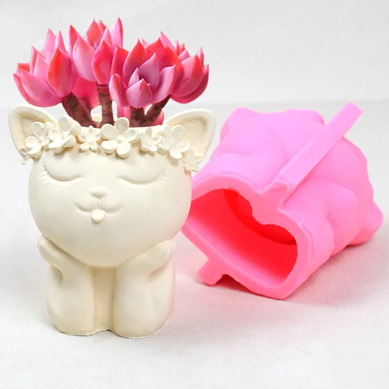 

3D Cat Silicone Mold for DIY Succulent Planters, Pen Holders, and Plaster Decor