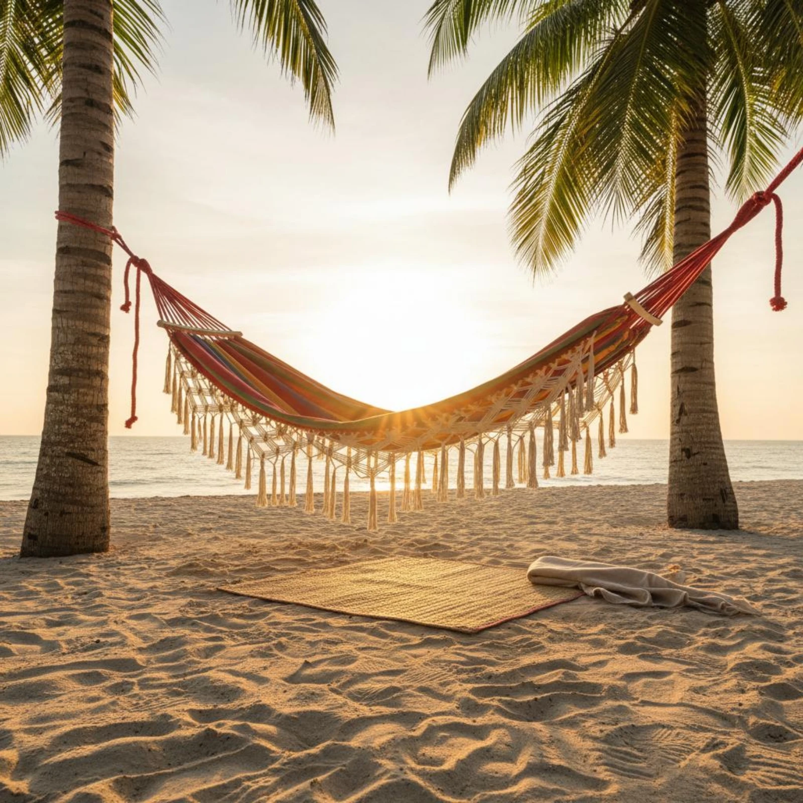 Double Hanging Lounger Wooden Spreader Rods Macrame Hanging Lounger Hanging Lounger Woven Canvas Outdoor Furniture Boho Design