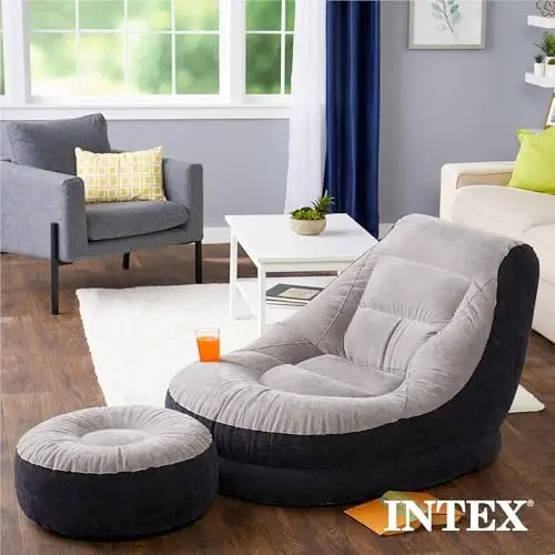 Inflatable Ultra Lounge Chair With Cup Holder And Ottoman Set (4 Pack)