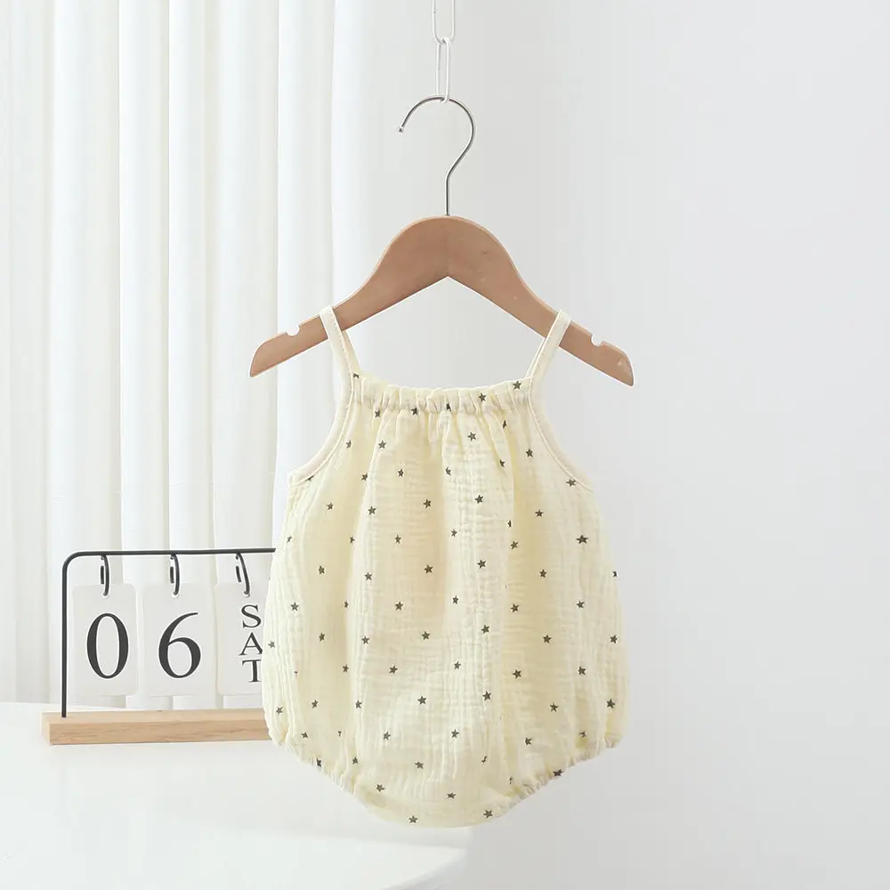 Infant Summer Gauze Pure Cotton Star-Patterned Romper for Boys and Girls, Cute Onesie for Photos, Sweat-Absorbent and Breathable