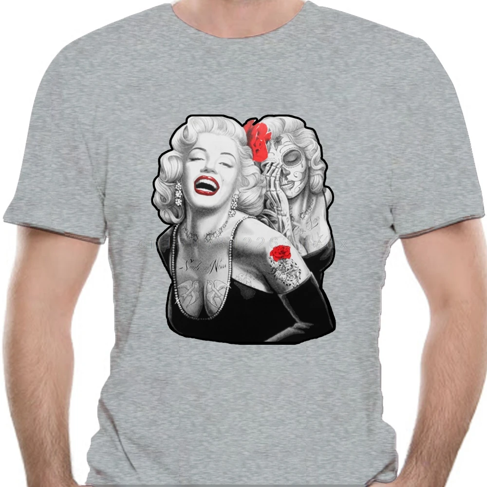 Marilyn Monroe Unisex T-Shirt. Skull Tattooed American Pride Smile Now Cry Latert Discount 100 %  for Men Homme T-Shirt 6218A