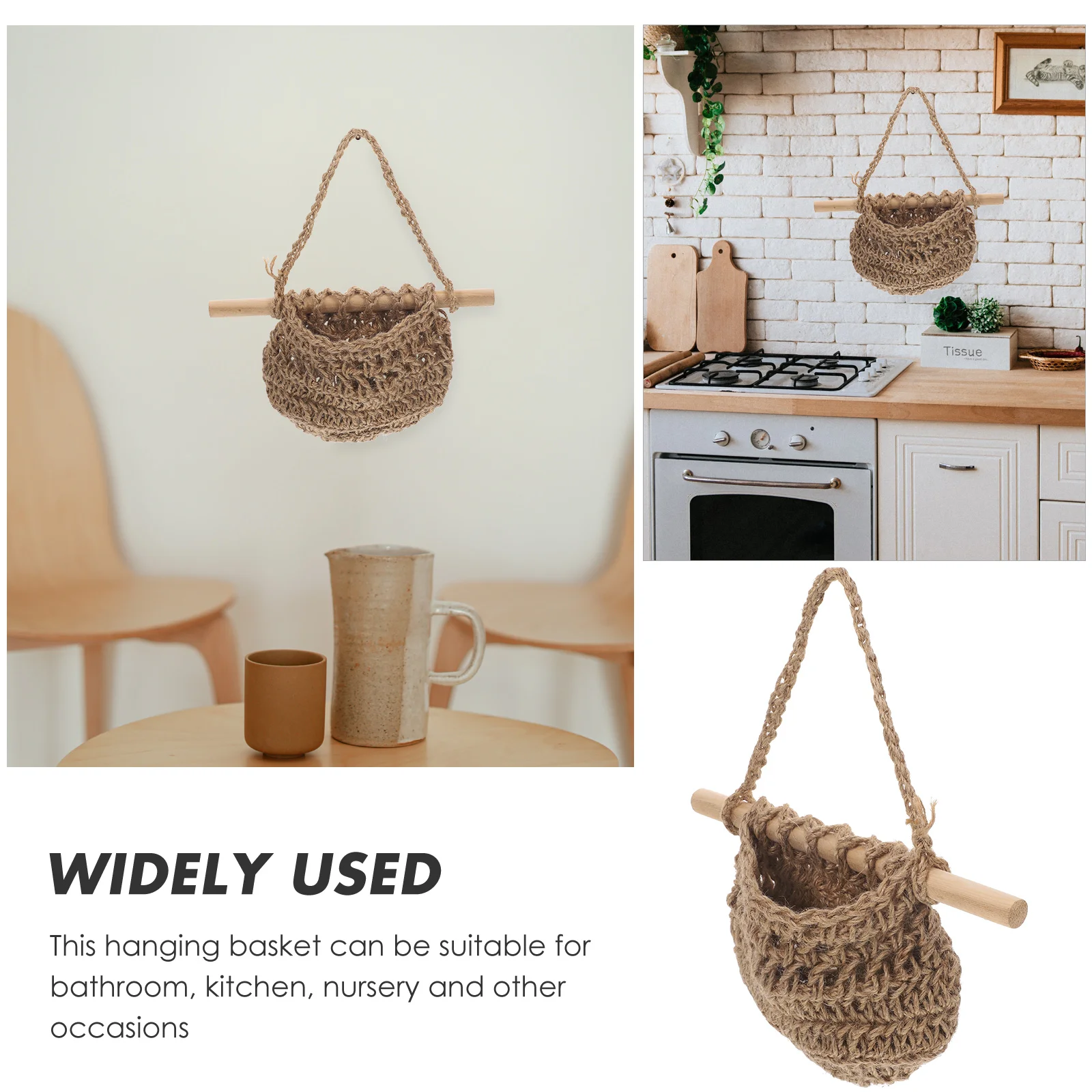 

Wall Storage Basket Handmade Woven Cotton Linen Hanging Organizer For Kitchen Bathroom Nursery Fruit Vegetable Storage