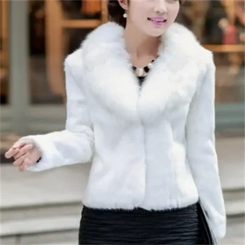 Damskie topy z imitacji futra moda wąska odzież wierzchnia z futra damskie krótki miękki kołnierz płaszcze z futra królika jesienno-zimowa