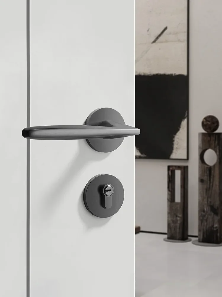 Bedroom door lock Indoor household gray silent magnetic lock Room universal wooden door lock Black gray door split type