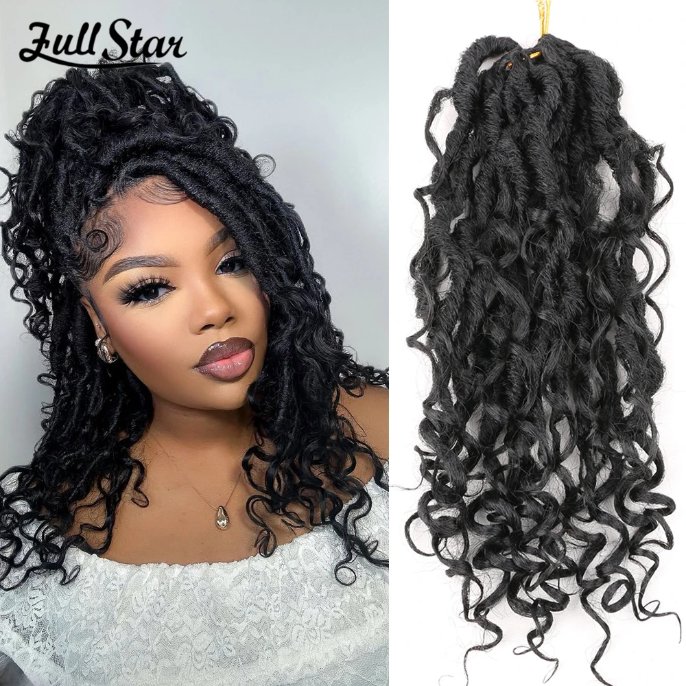 Goddess Locs Crochet Hair 10-22 Inch Faux Locs Crochet Hair Black Women PreLooped Boho Locs Synthetic River Locs with Curly Ends