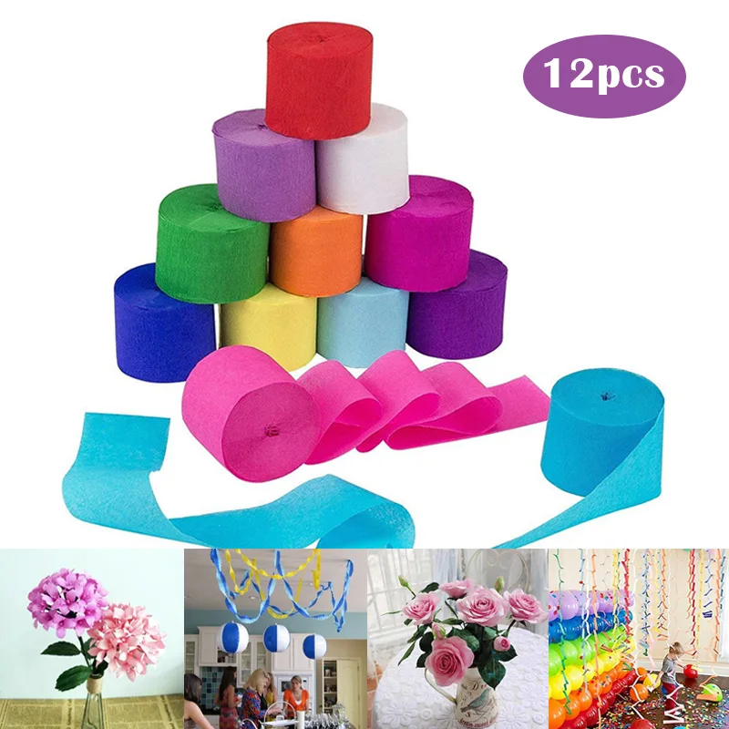 0.05x25m Colored Crepe Paper Roll Decorative Origami Paper Craft DIY Flower Make Wrapping Fold Scrapbooking Party Backdrop Decor