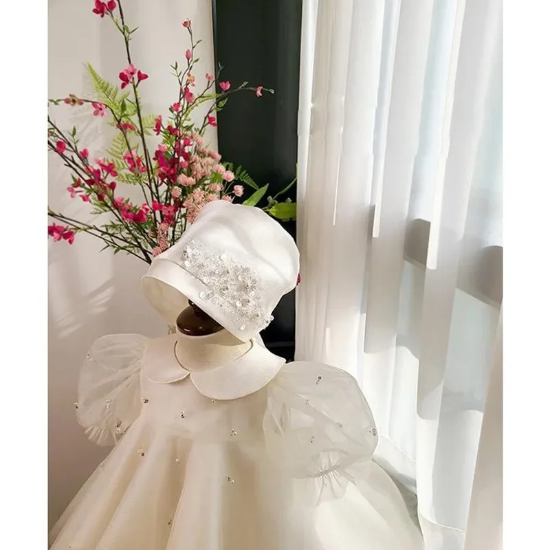 2024 Princess Tulle White Dress for Baby Girls Children Kids Birthday Dresses Girl Christenning Clothing Toddlers Party Costume